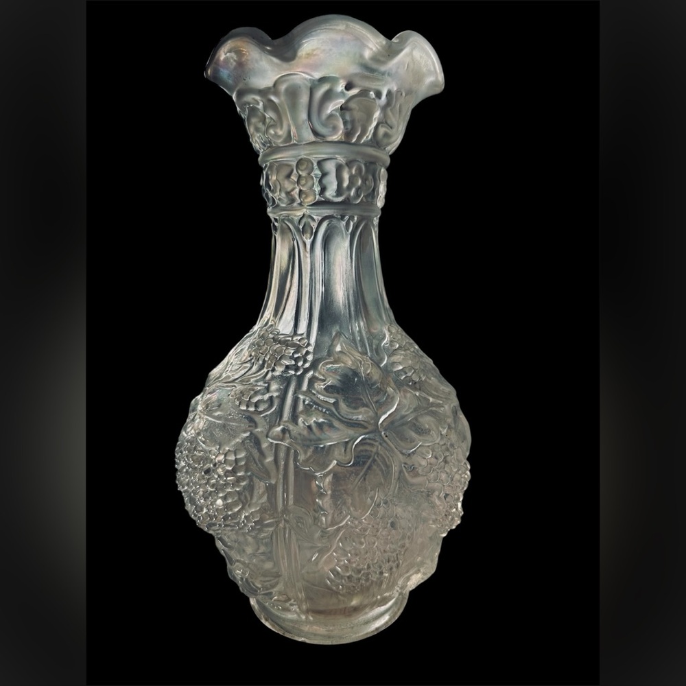 Carnival Loganberry Imperial White Glass Vase Vintage